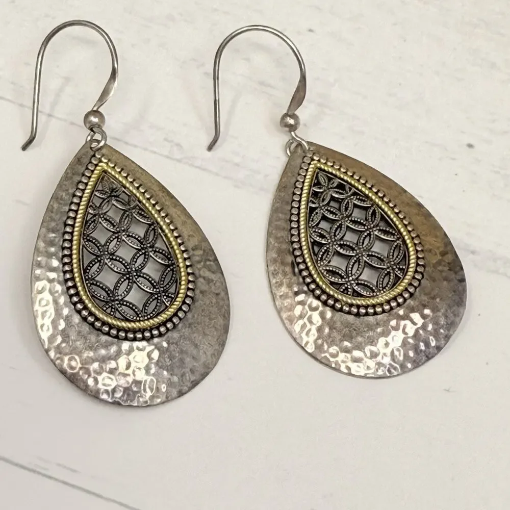 Arts Elegance AE 925 Sterling Silver Teardrop Cut Out Earrings 7.9 Grams